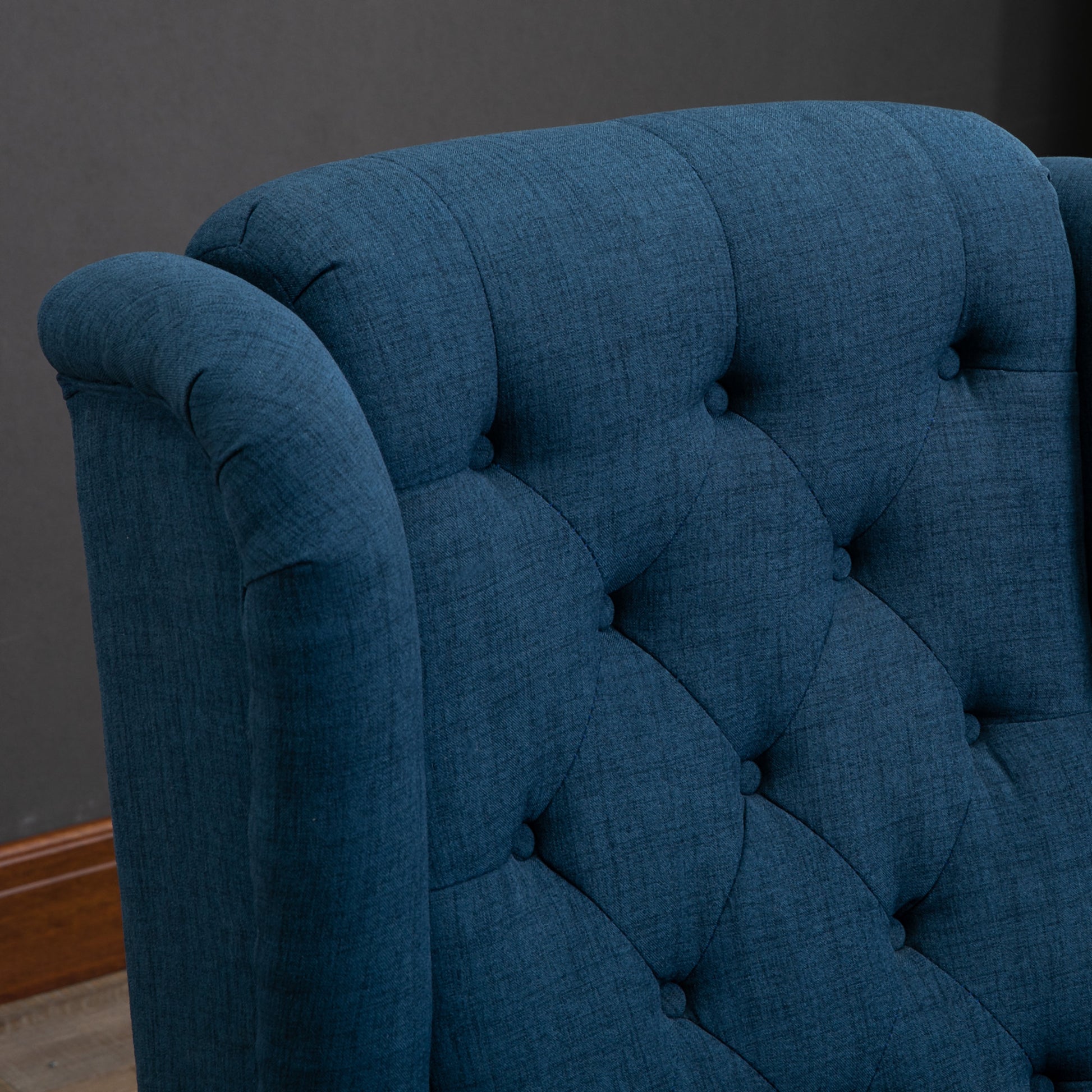 Homcom Button Tufted Accent Chair With High Wingback, Rounded Cushioned Armrests And Thick Padded Seat, Blue Blue Fabric