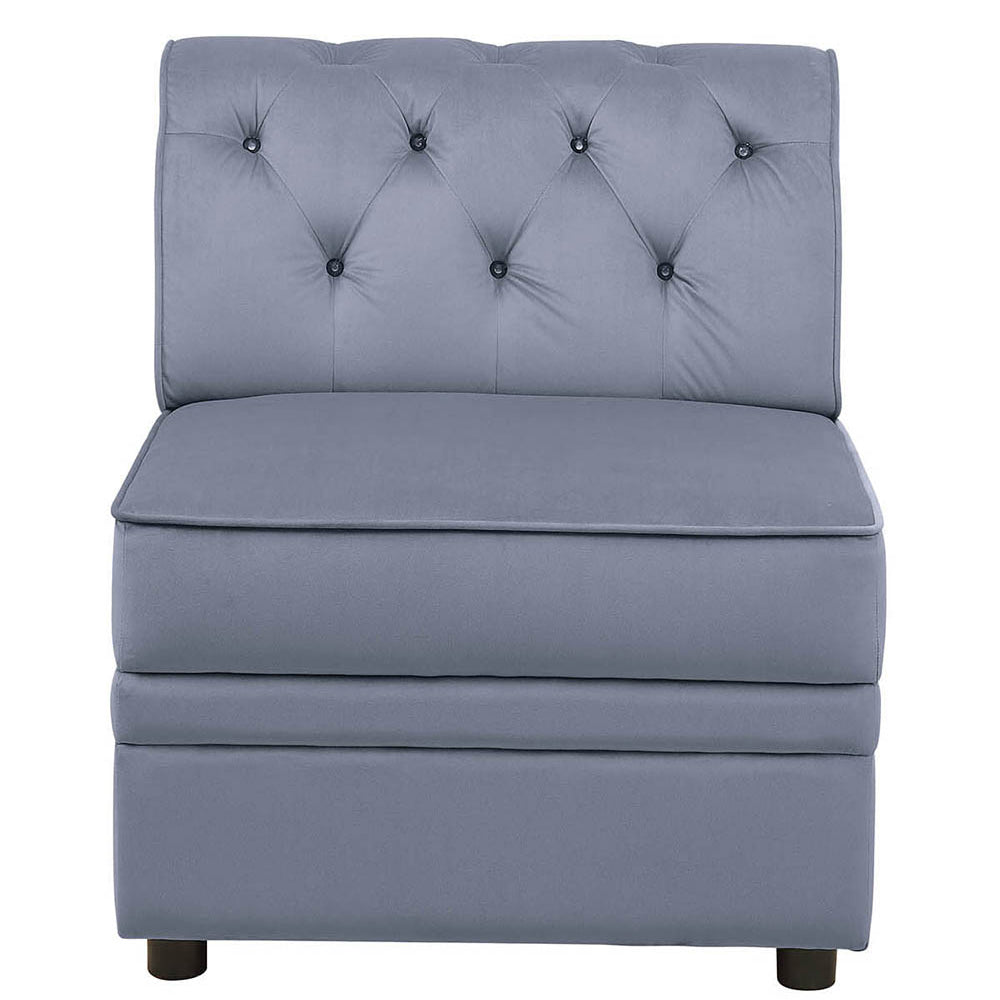 Grey Modular Armless Chair Grey Primary Living Space Luxury Pine Velvet