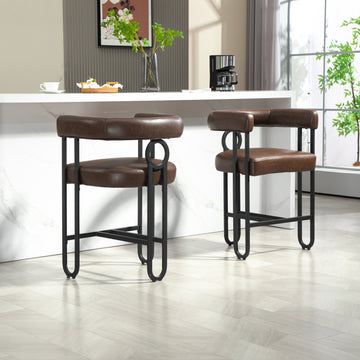Coolmore Bar Stools Set Of 2, Modern Bar Stool With Back, Black Metal Frames, Upholstered Bar Stools For Kitchen Island, Pub, Club Dark Brown Pu Dark Brown Dining Room Foam Pu Leather