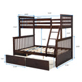 Twin Over Full Bunk Bed With Storage Drawers, Wooden Bunk Bed With Ladder And Safety Guard Rails Espresso Full Espresso Wood