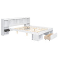 Queen Size Wood Platform Bed With Multi Storage Headboard And A Drawer, White Box Spring Not Required Queen White Wood Bedroom Bed Frame Solid Wood Mdf