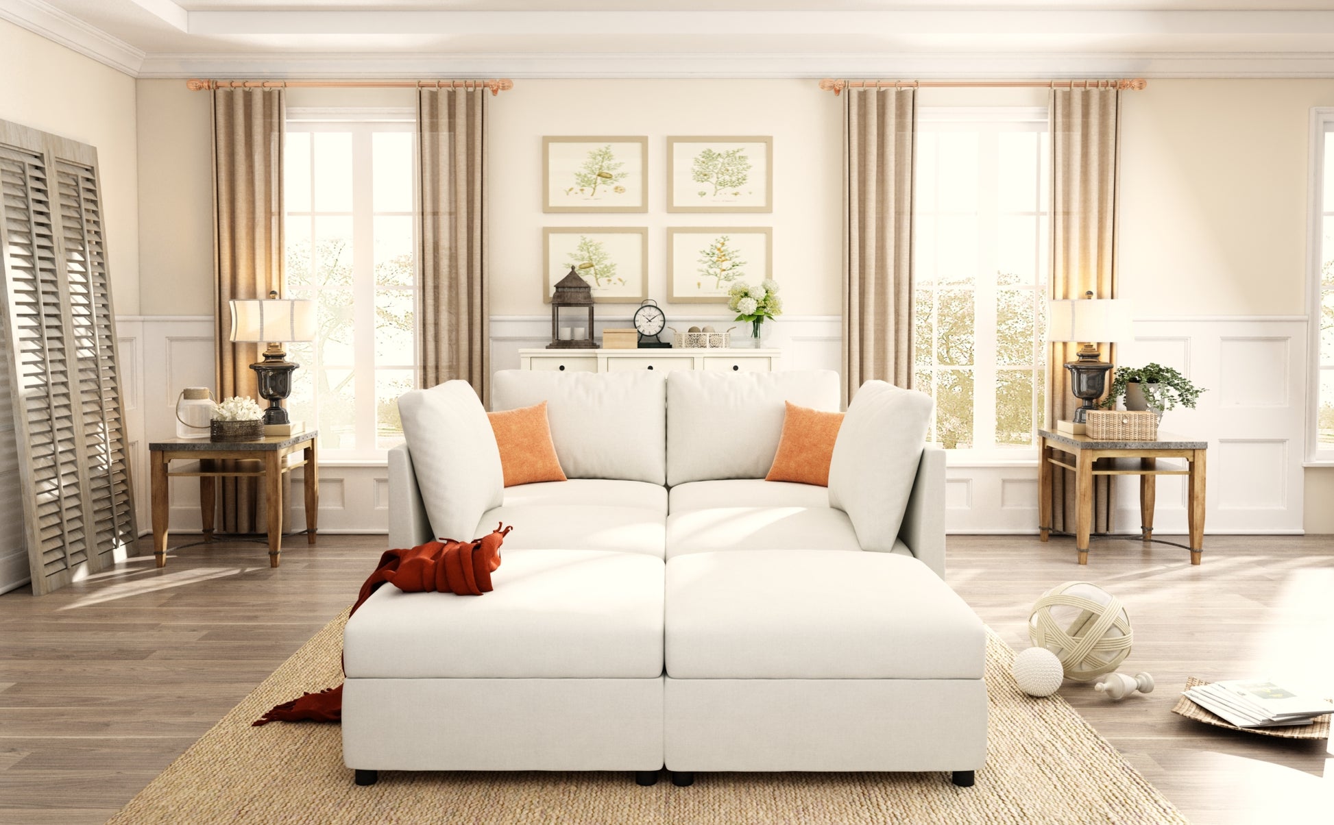 Modern Large Sectional Sofa, U Shape Modular Sectional Couch With Storage Function,123" Sofa Bed With Ottoman,6 Seat Sectionals Chaise For Living Room,Chenille Antique White Fabric 6 Seat
