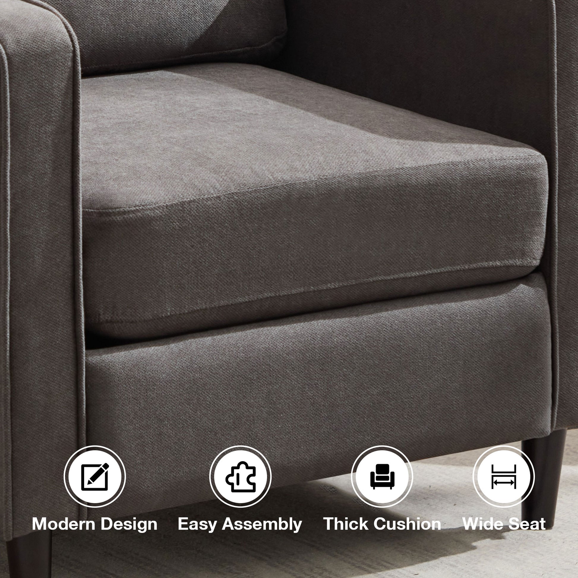 Mid Century Accent Chair ,Modern Linen Fabric Armchair For Living Room,Double Side Pockets, Comfortable And Padded Reading Feature Sofa Chair, Suitable For Bedrooms, Living Rooms, And Offices Dark Grey Linen