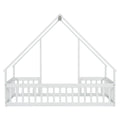Twin Wood House Shaped Floor Bed With Fence, Guardrails ,White Twin White American Design Pine