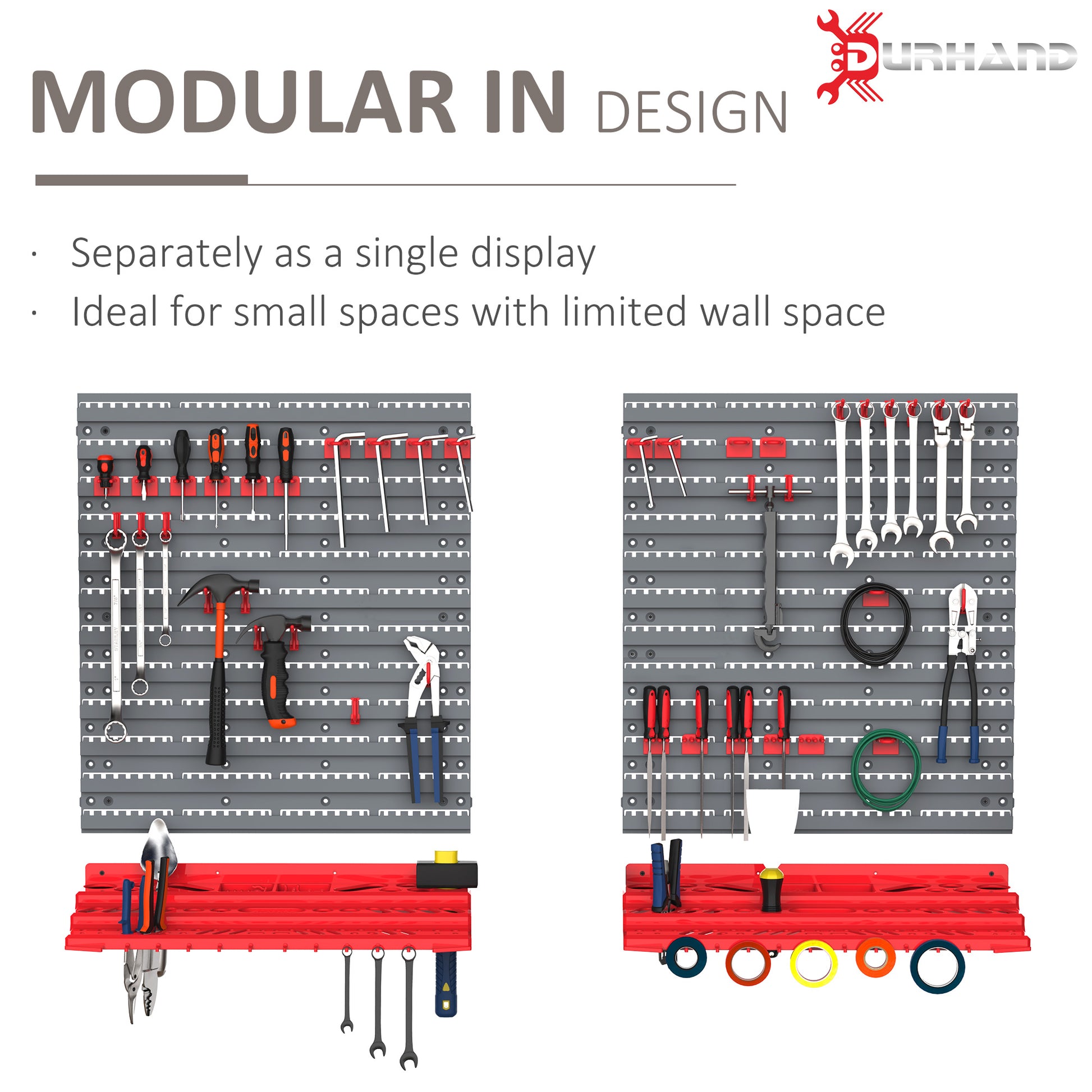 Durhand 54 Piece Pegboard And Shelf Tool Organizer Wall Mounted Diy Garage Storage With 50 Hooks Grey Plastic