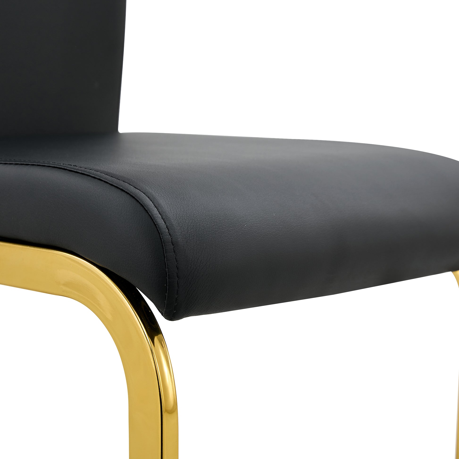 1 Table And 6 Chairs. Modern, Simple And Luxurious Black Imitation Marble Rectangular Dining Table And Desk With 6 Black Pu Gold Plated Leg Chairs 63'' X 35.4'' X 30'' Black Mdf