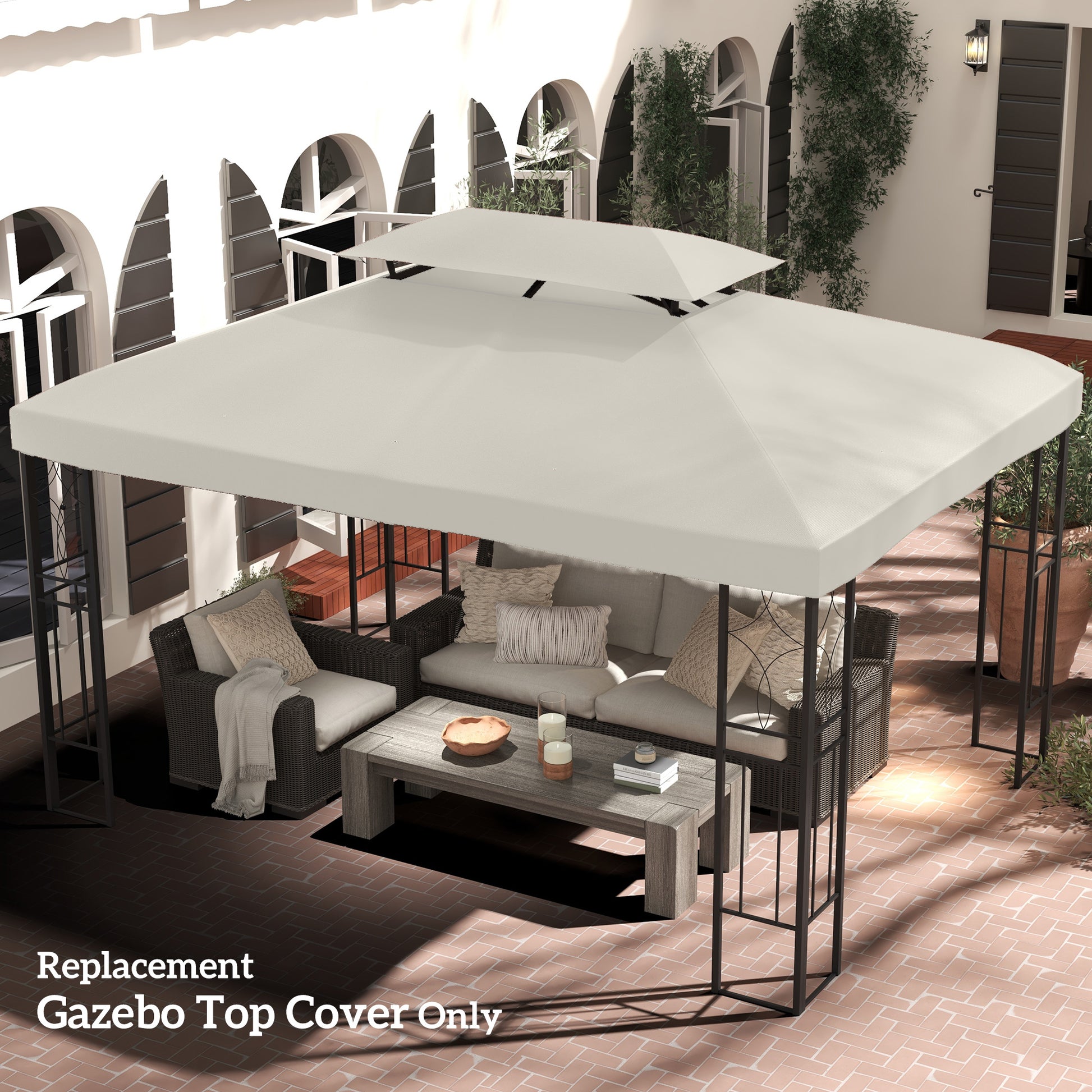 Outsunny 13' X 10' Gazebo Replacement Canopy, 2 Tier Top Uv Cover For 9.84' X 9.84' Outdoor Gazebo, Cream White Top Only Cream White Polyester
