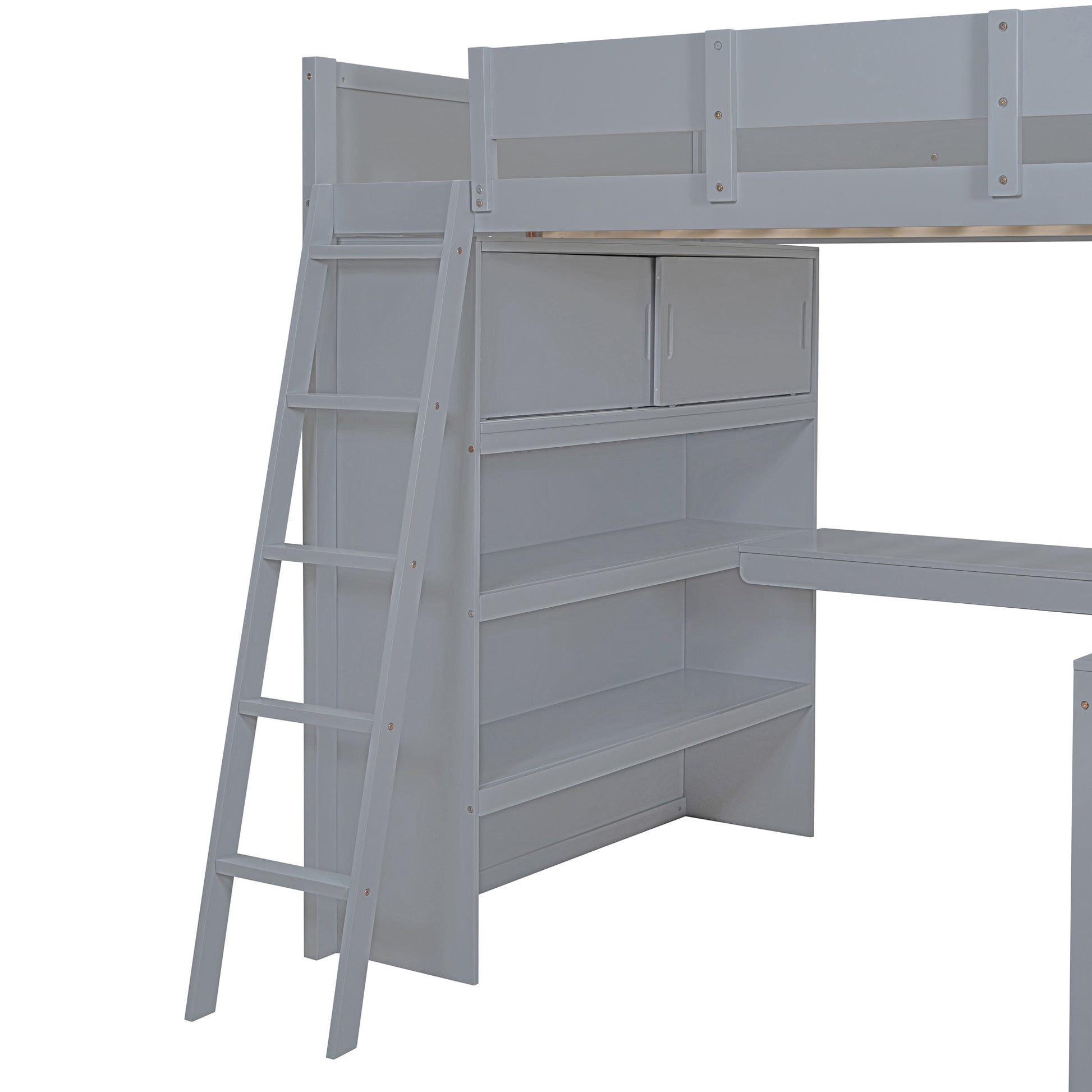Full Size Loft Bed With Desk And Shelf Gray Full Gray Solid Wood