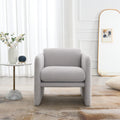 Arm Chair With Waved Arms, Metal Decoration On Both Side Arms, Accent Chair For Primary Living Space,Living Room,Bedroom, Teddy Fabric, Light Grey Light Grey Primary Living Space Modern Foam Plywood