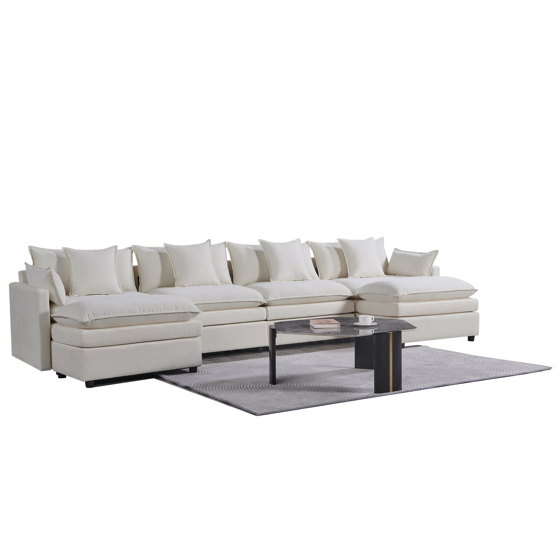 142.52"Modern Chenille U Shaped Sectional Sofa With Convertible Chaise, Comfy Cloud Couch Deep Sectional Sofa With Ottomans For Living Room White Wood Foam Chenille 4 Seat