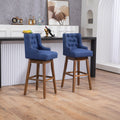 Coolmore Bar Stools Set Of 2 Counter Height Chairs With Footrest For Kitchen, Dining Room And 360 Degree Solid Wood Legs Swivel Bar Stools Set Of 2 Navy Linen Navy Foam Linen