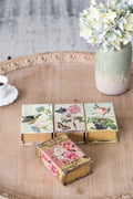 Set Of 4 Book Boxes With Birds, Flowers, And Handwriting Design, 5.5X4X2