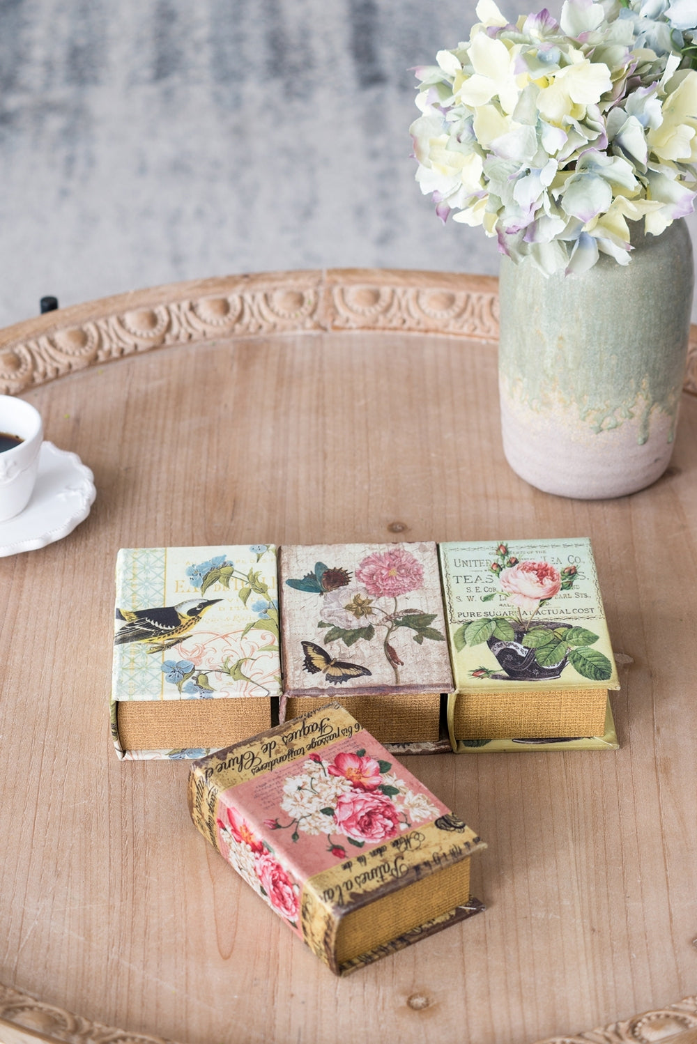 Set Of 4 Book Boxes With Birds, Flowers, And Handwriting Design, 5.5X4X2" Multi Mdf