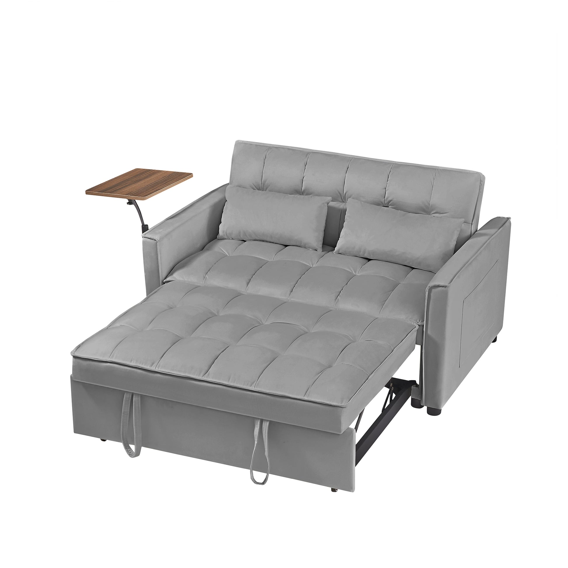 Grey Velvet Loveseat Sofa Bed Gray Wood Tufted Back Square Arms Foam Velvet 2 Seat