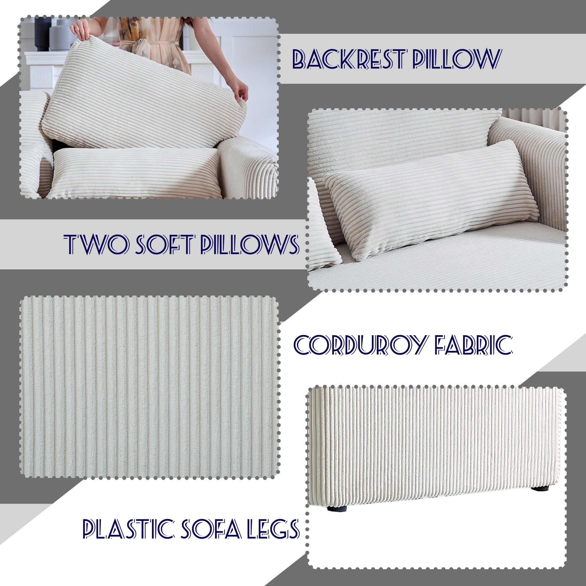 60"Corduroy Fabric Loveseat Sofa With 60"Loveseat Sofa, Modern Sofa With Support Pillow, For Apartment, Office, Living Room & Bedroom Beige Corduroy 2 Seat