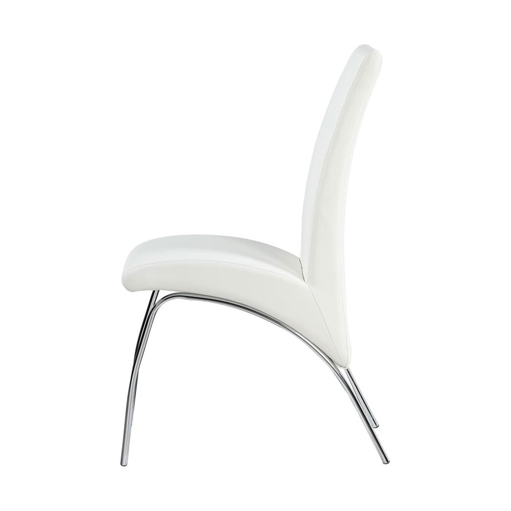 Set Of 2Upholstered Side Chairs, White And Chrome Solid White Rectangular Side Chair Chrome,Faux Leather