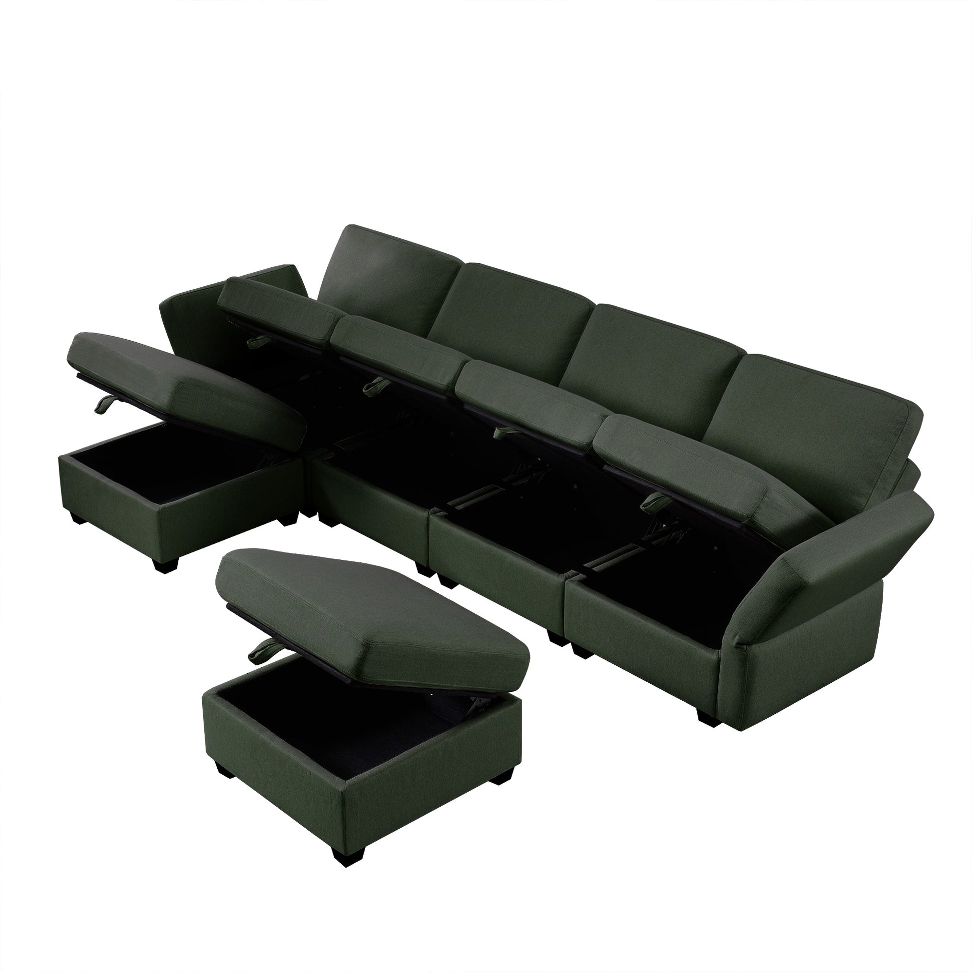 Adjustable Arms And Backs Modern U Shape Linen Couch Modular Sectional Sofa Couch With Storage Seat, Large Convertible Sofa With Reversible Chaise For Living Room Apartment Office, Green Green Polyester 4 Seat