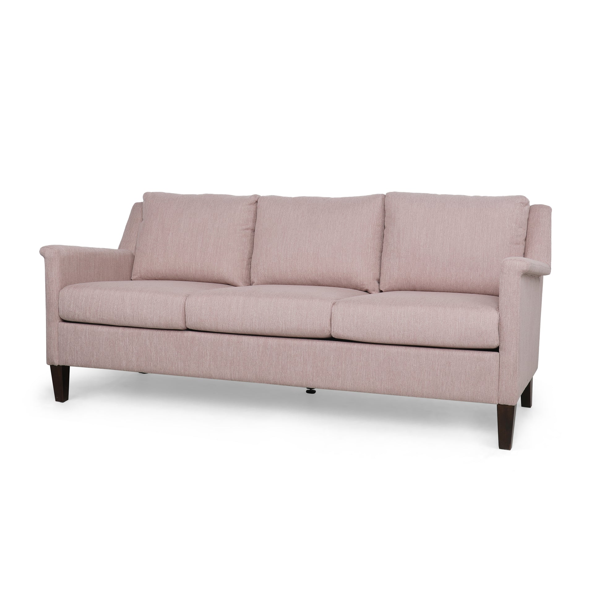 Comfy 3 Seat Sofa With Wooden Legs, Pu, For Living Room And Study Light Pink Fabric 3 Seat