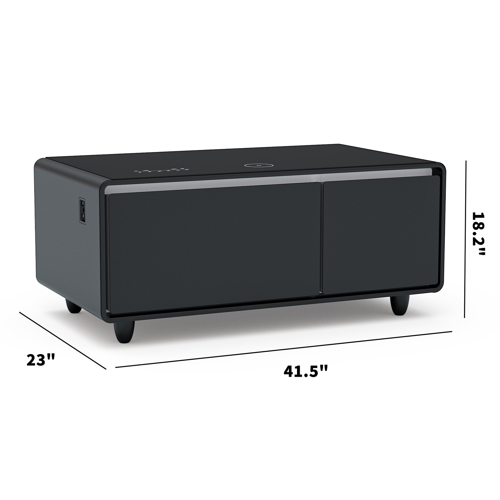 Modern Smart Coffee Table With Built In Fridge, Bluetooth Speaker, Wireless Charging, Touch Control Panel, Usb Interface, Outlet Protection, Atmosphere Light, Black Black Built In Outlets Or Usb Primary Living Space Luxury,Modern Freestanding Rectangular