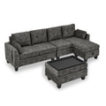 Sectional 3 Seaters Sofa ,Double Sided Multi Functional Footstool, Storage Matnon Slip Leg, Two Pillows, Velvet, Dark Grey Dark Grey Velvet 3 Seat