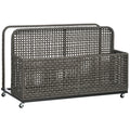 Outsunny Patio Wicker Pool Float Storage With Wheels, Outdoor Rolling Pe Rattan Pool Caddy, Includes Compartment And Basket, For Pool, Garden, Deck, Light Gray Gray Steel