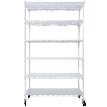 6 Tier 6000Lbs Capacity Nsf Metal Shelf Wire Shelving Unit, Heavy Duty Adjustable Storage Rack With Wheels & Shelf Liners For Commercial Grade Utility Steel Storage Rack, White 82"H X 48"L X 18"D White Metal