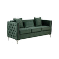 Zion 73 Inch Modern Accent Sofa, Deep Button Tufted Sides, Green Velvet Green Wood Fabric 3 Seat