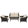 Antibes 4Pcs Wicker Chat Set Brown Wicker And Beige Cushion Yes Brown Seats 4 Mildew Resistant Frame Fade Resistant Cushion Garden & Outdoor Classic Foam Pe Rattan Iron Waterproof Fabric