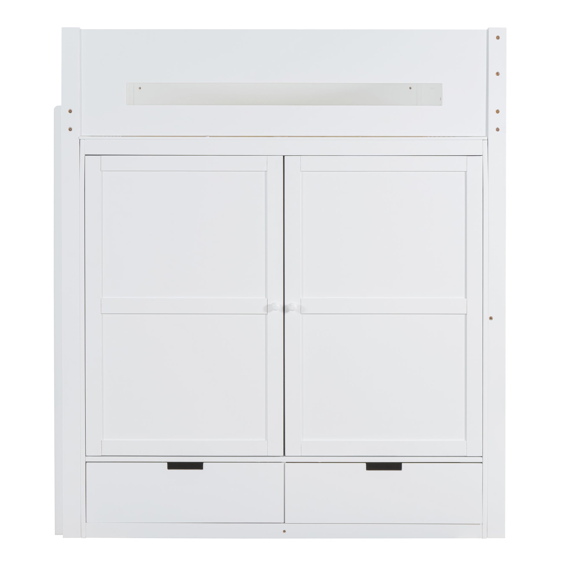 Full Size Wooden Loft Bed With Wardrobe, Desk, Drawers, Shelves, White Full White Plywood