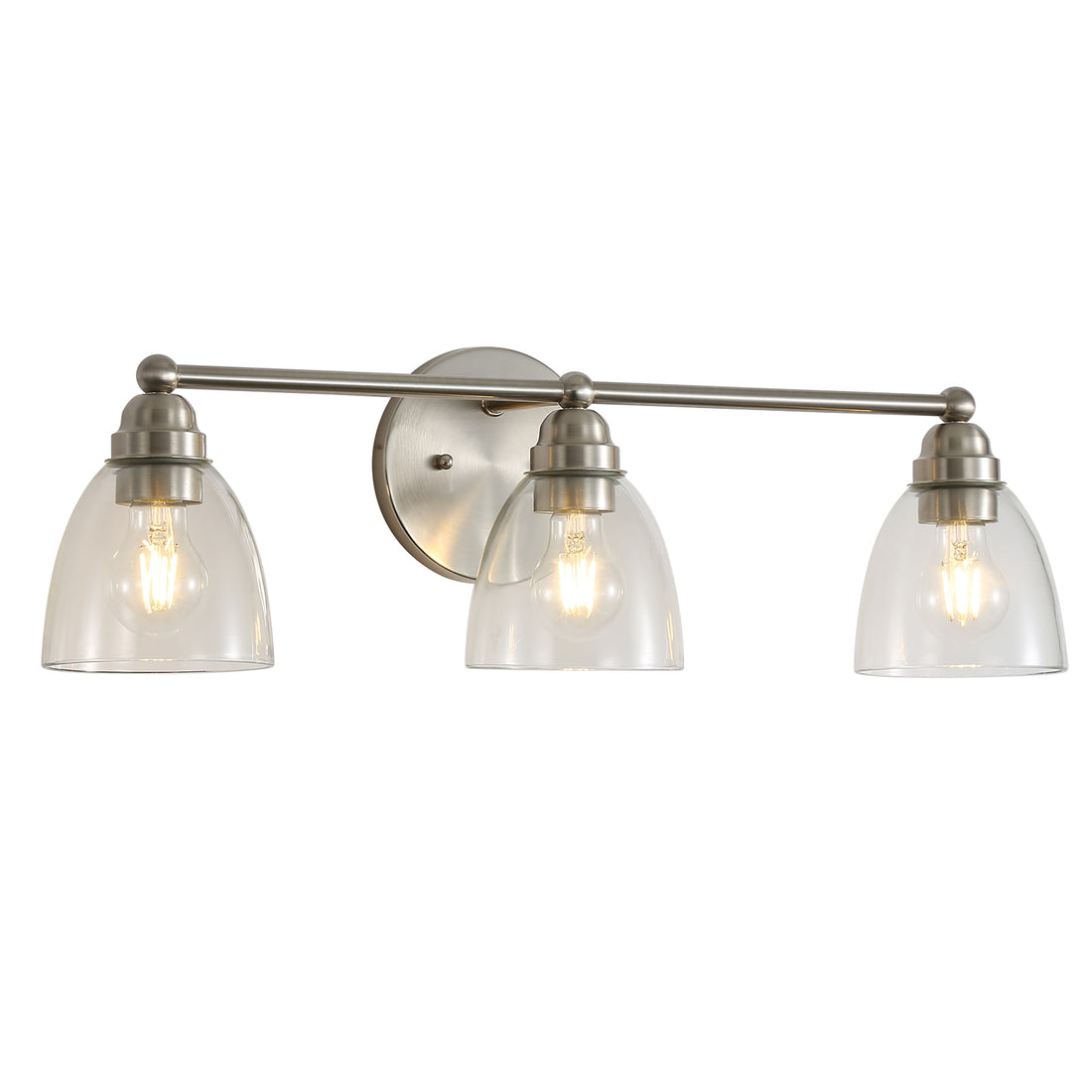 Modern 3 Light Brushed Nickel Bathroom Vanity Light With Clear Glass Shade, E26 Wall Sconces Over Mirror For Living Room Bedroom Hallway Bulb Not Included Brushed Nickel Glass,Metal