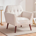 Accent Chairs For Bedroom, Midcentury Modern Accent Arm Chair For Living Room, Linen Fabric Comfy Reading Chair, Tufted Comfortable Sofa Chair, Upholstered Single Sofa White Bedroom Modern Solid Wood