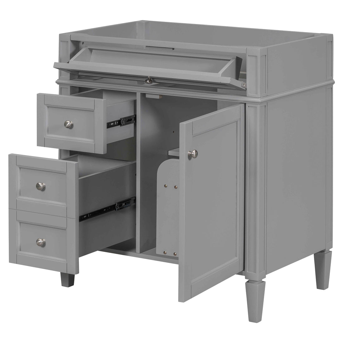 30'' Bathroom Vanity With Top Sink, Modern Bathroom Storage Cabinet With 2 Drawers And A Tip Out Drawer, Single Sink Bathroom Vanity Grey Bathroom Mdf