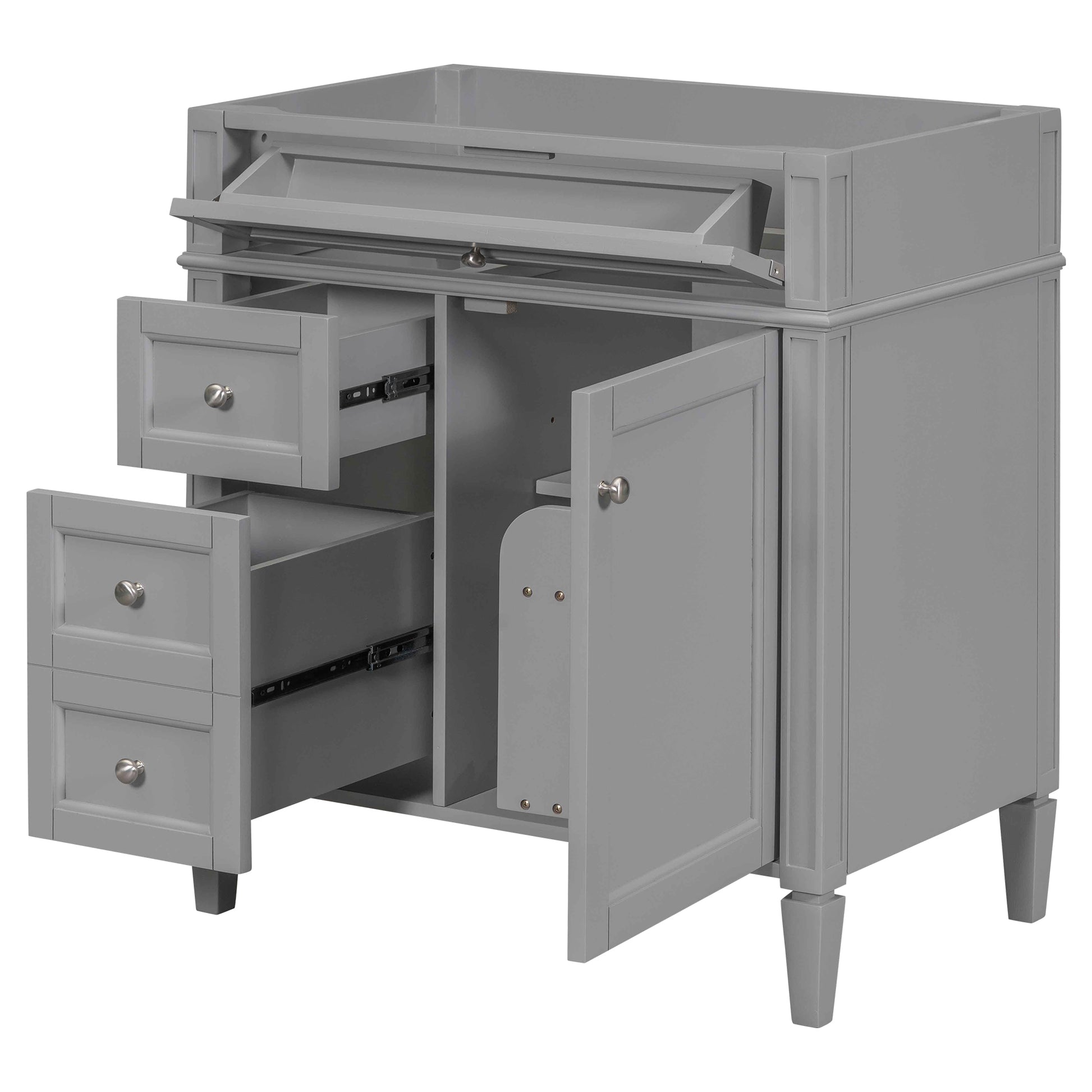 30'' Bathroom Vanity With Top Sink, Modern Bathroom Storage Cabinet With 2 Drawers And A Tip Out Drawer, Single Sink Bathroom Vanity Grey Bathroom Mdf