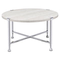 White Oak And Chrome Round Coffee Table Oak Silver Primary Living Space Industrial Round Wood Metal