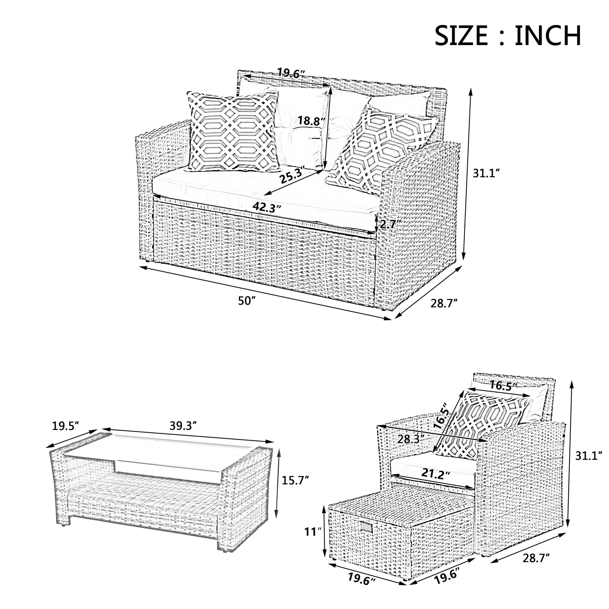 Patio Furniture, Outdoor Furniture, Seasonal Pe Wicker Furniture, 6 Set Wicker Furniture With Tempered Glass Coffee Table Brown Pe Rattan Iron Waterproof Fabric