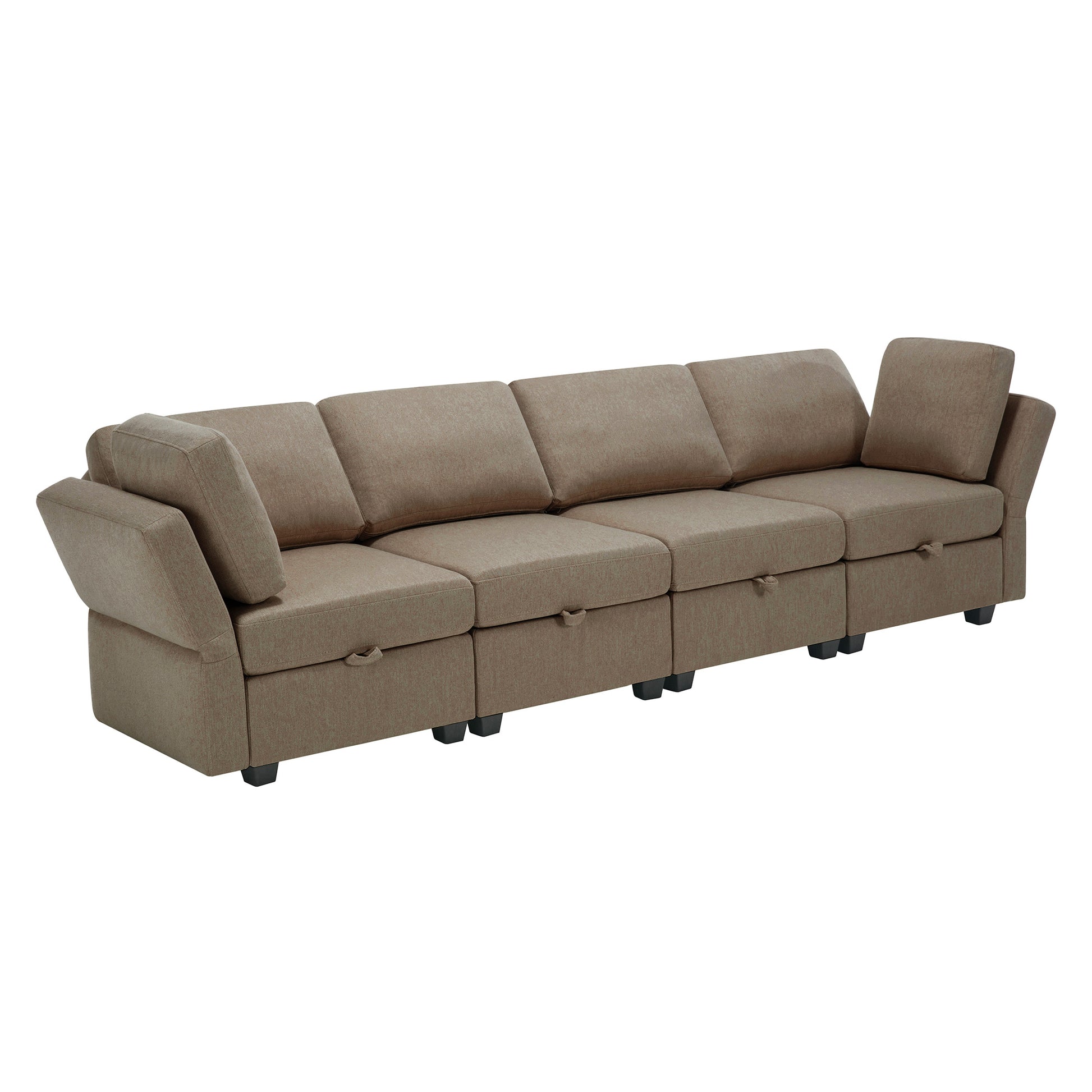 Fabric Modern Modular Sofa Couch With Storage Seats Modular Sectional Sofa 4 Seater Modular Couch For Living Room Brown Brown Polyester 4 Seat