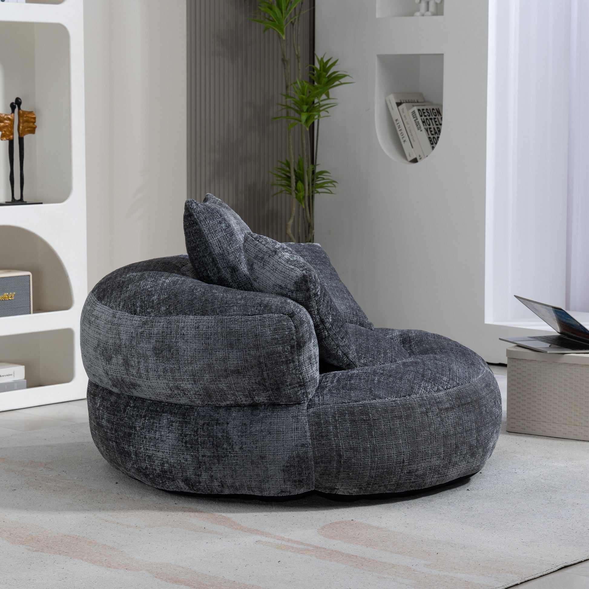 Coolmore Lazy Sofa Durable Comfort Lounger High Back Bean Bag Chair Couch With Three Pillows For Adults And Kids, Indoor & Outdoor, Single Gaming Sofa Chair For Bedroom,Office Gray Chenille Gray Foam Chenille 1 Seat