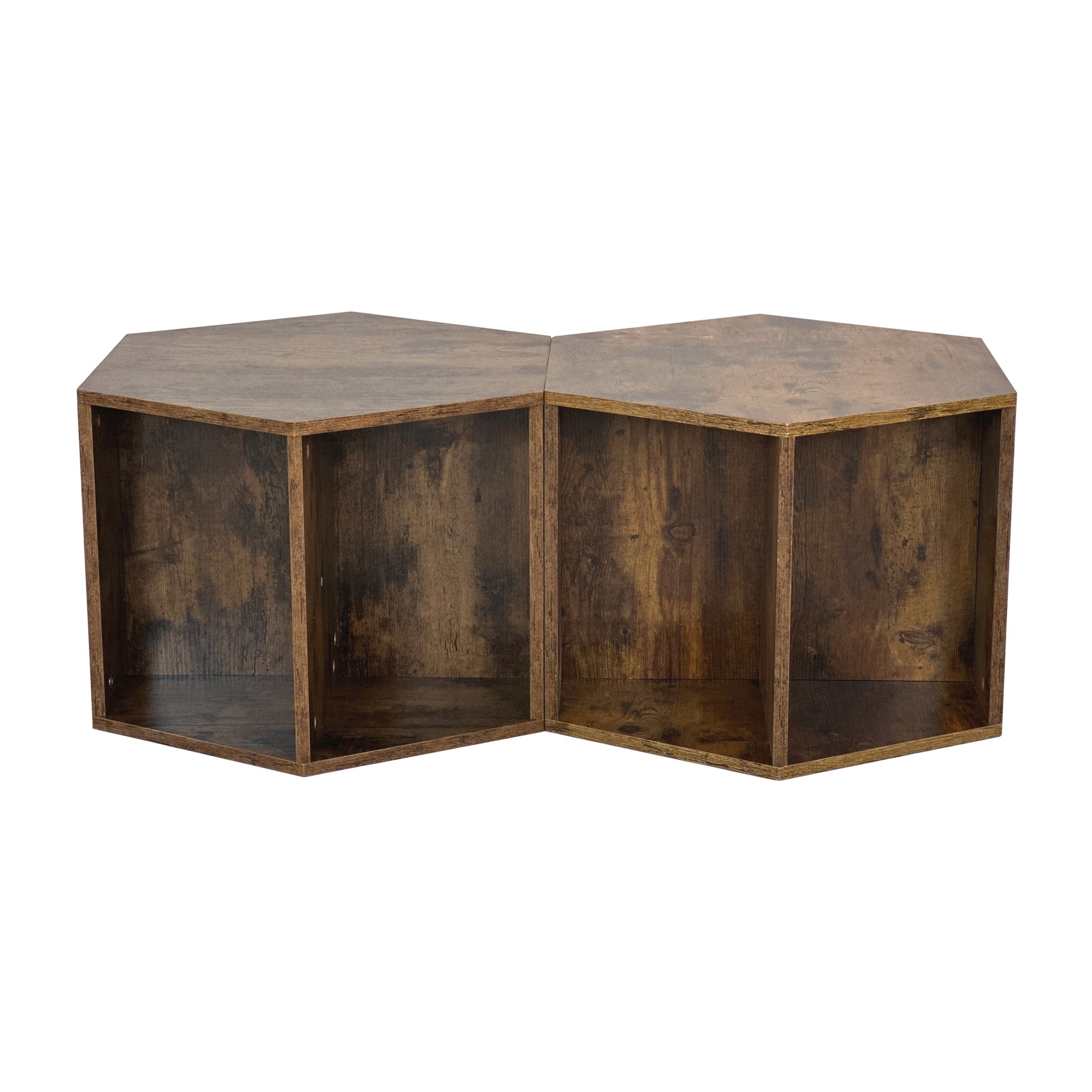 47.24'' Hexagonal Coffee Table Side Table Nightstand Antique Wood 2Pcs Antique Brown Mdf