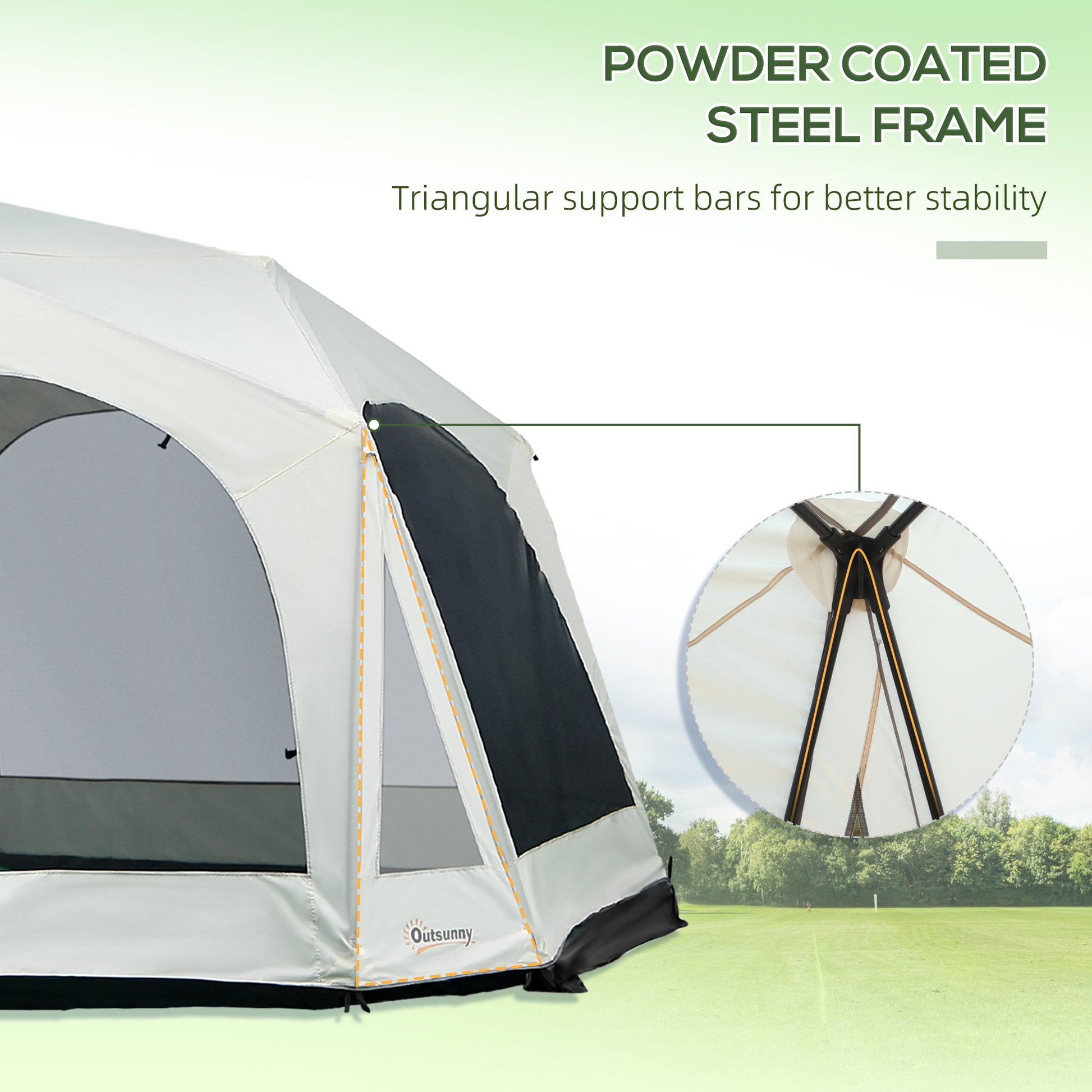 Outsunny 20 Person Camping Tent, Outdoor Cabin Tent Tent With 2 Doors, Screen Room, Family Dome Tent For Hiking, Backpacking, Traveling, Easy Set Up, Cream Cream White Steel