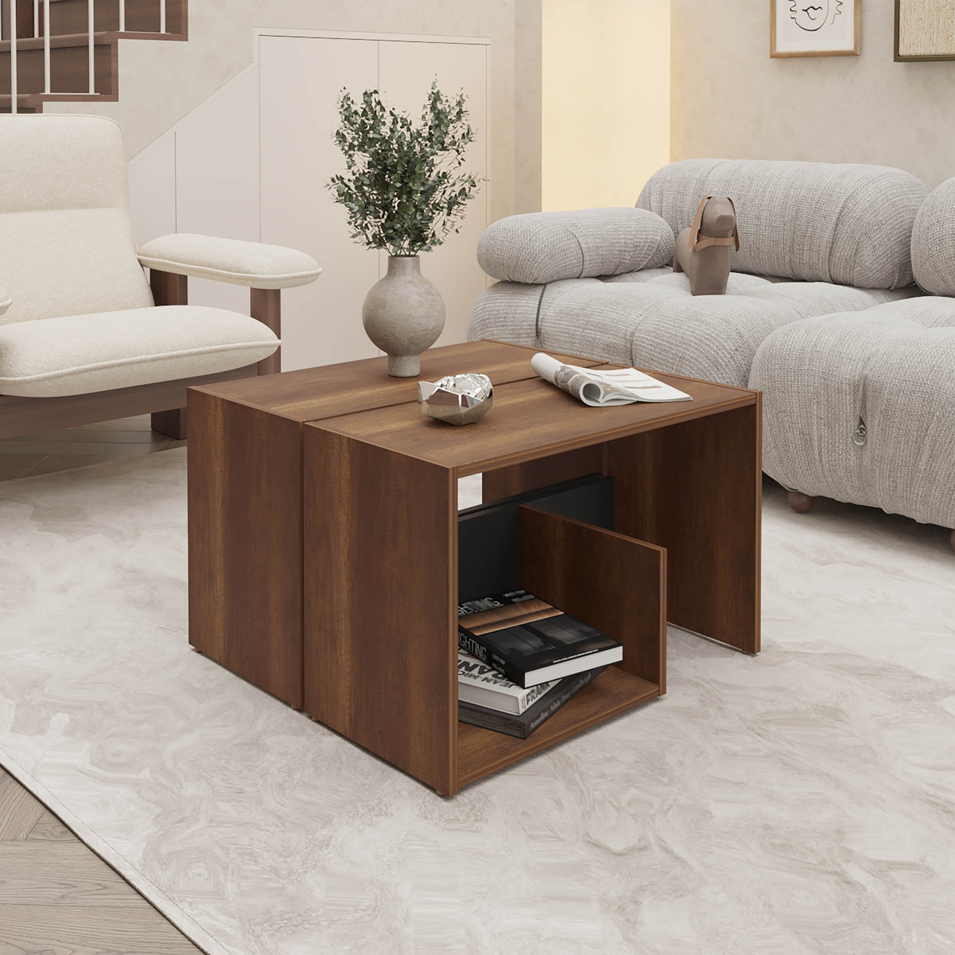 Vega Side Table In Melamine With Open Storage, Walnut Black Walnut Black Primary Living Space Freestanding Open Storage Particle Board Melamine