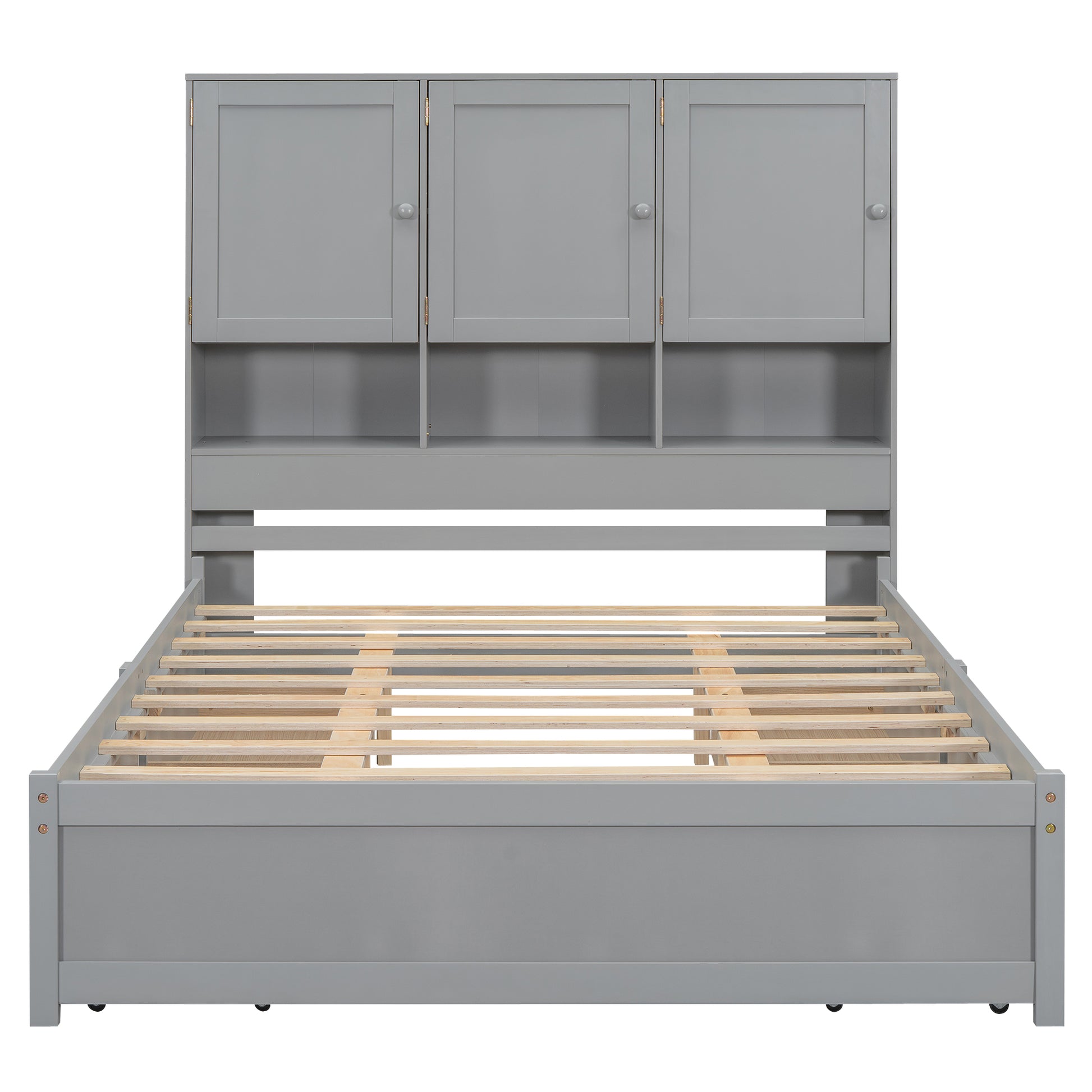 Queen Size Platform Bed With Storage Headboard And 4 Drawers, Gray Box Spring Not Required Queen Gray Wood Bedroom Bed Frame Solid Wood Mdf