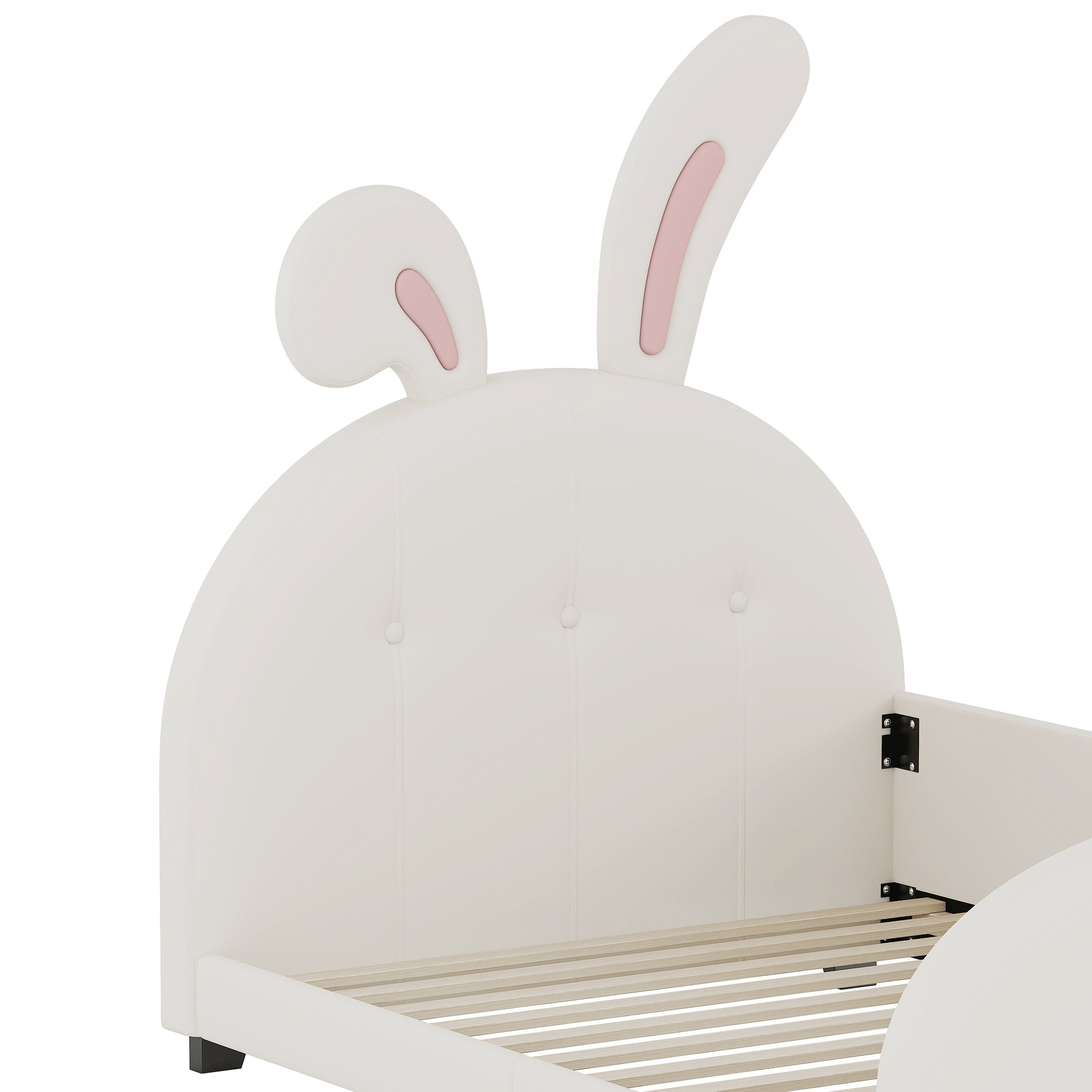 Twin Size Upholstered Rabbit Shape Princess Bed ,Twin Size Platform Bed With Headboard And Footboard,White Old Sku: Wf311629Aak White Pu