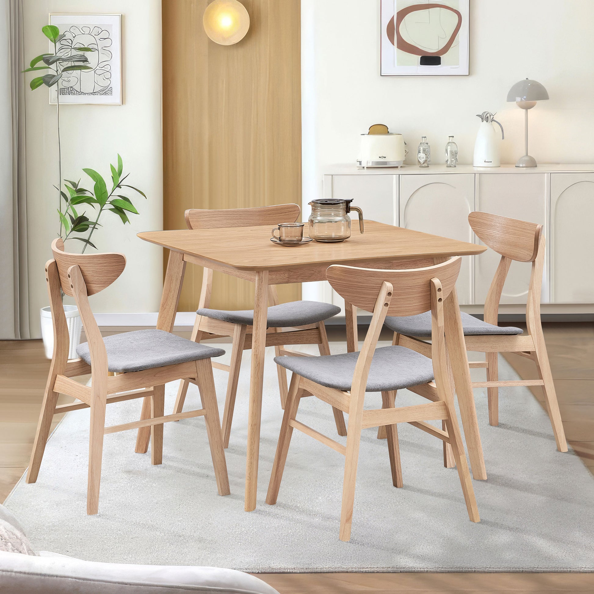 1 Table With 4 Chairs Wooden Dining Table Set, Modern Simple Design Square Kitchen Table And Fabric Upholstered Dining Chairs For Dining Room, Kitchen, Saving Space, Oak Oak Solid Wood Mdf
