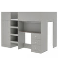 Wood Full Size Loft Bed With Built In Wardrobe, Desk, Storage Shelves And Drawers, Grey Expected Arrival Time: 9.8 Box Spring Not Required Full Grey Wood Bedroom Bed Frame Solid Wood Mdf