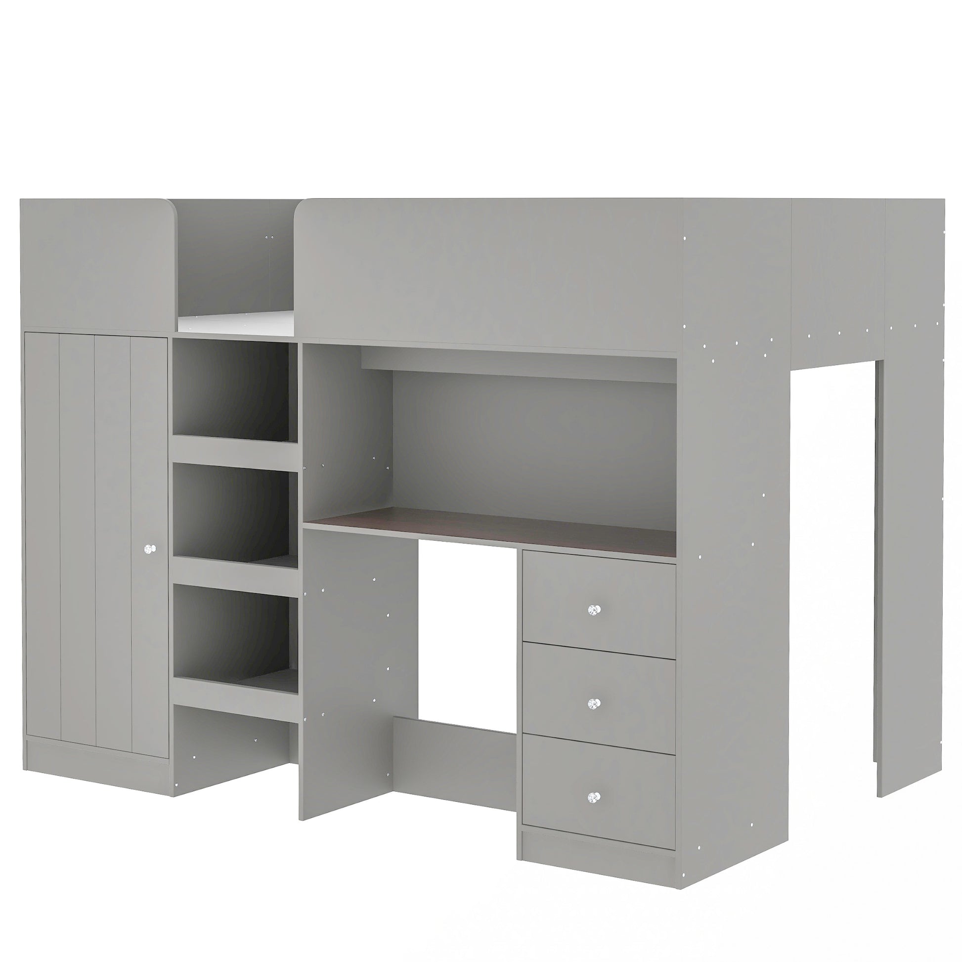 Wood Full Size Loft Bed With Built In Wardrobe, Desk, Storage Shelves And Drawers, Grey Expected Arrival Time: 9.8 Box Spring Not Required Full Grey Wood Bedroom Bed Frame Solid Wood Mdf