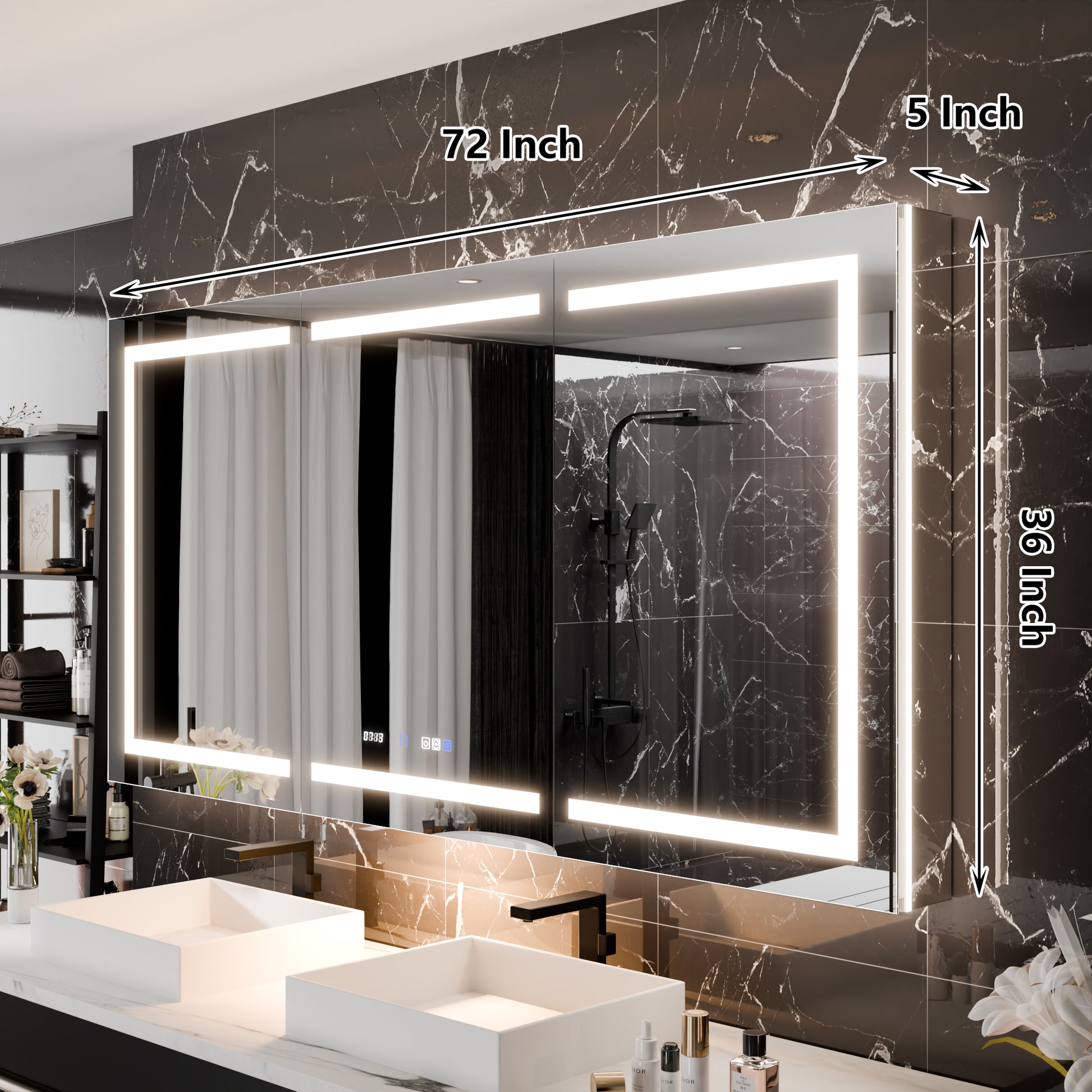 Smart Led Medicine Cabinet With Gfci Outlet & Blum Hinges, Buil Built In High Power Outlet ,72*36 Inchstepless Dimming & Anti Fog,Integrated Design,Multifunctional Bathroom Storage Silver Aluminium