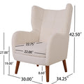 Mid Century Accent Chair, Ivory White, Modern Retro Lounge Armchair, Birch Frame, Upholstered Teddy Wool Fabric, Single Sofa Armchair For Small Spaces, Living Room, Bedroom, Reading Corner, Balcony Ivory White Espresso Primary Living Space