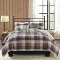 6 Piece Printed Herringbone Quilt Set With Throw Pillows Neutral King Cal King Neutral Polyester