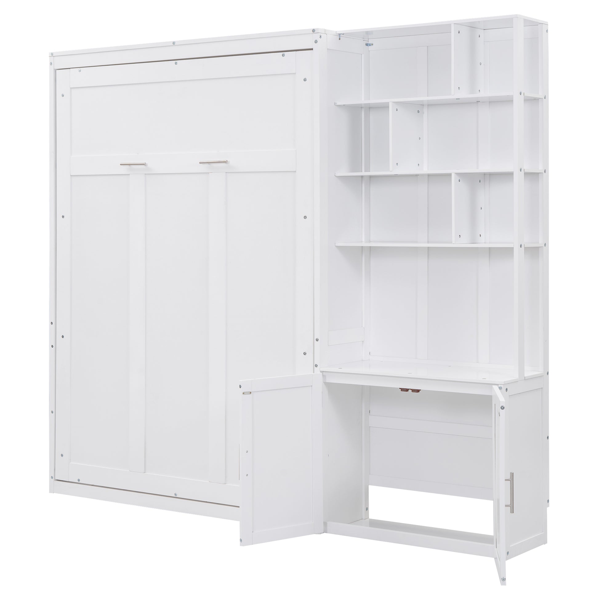 Full Size Murphy Bed With Multiple Storage Shelves And A Cabinet, White Box Spring Not Required Full White Wood Bedroom Murphy Solid Wood Mdf