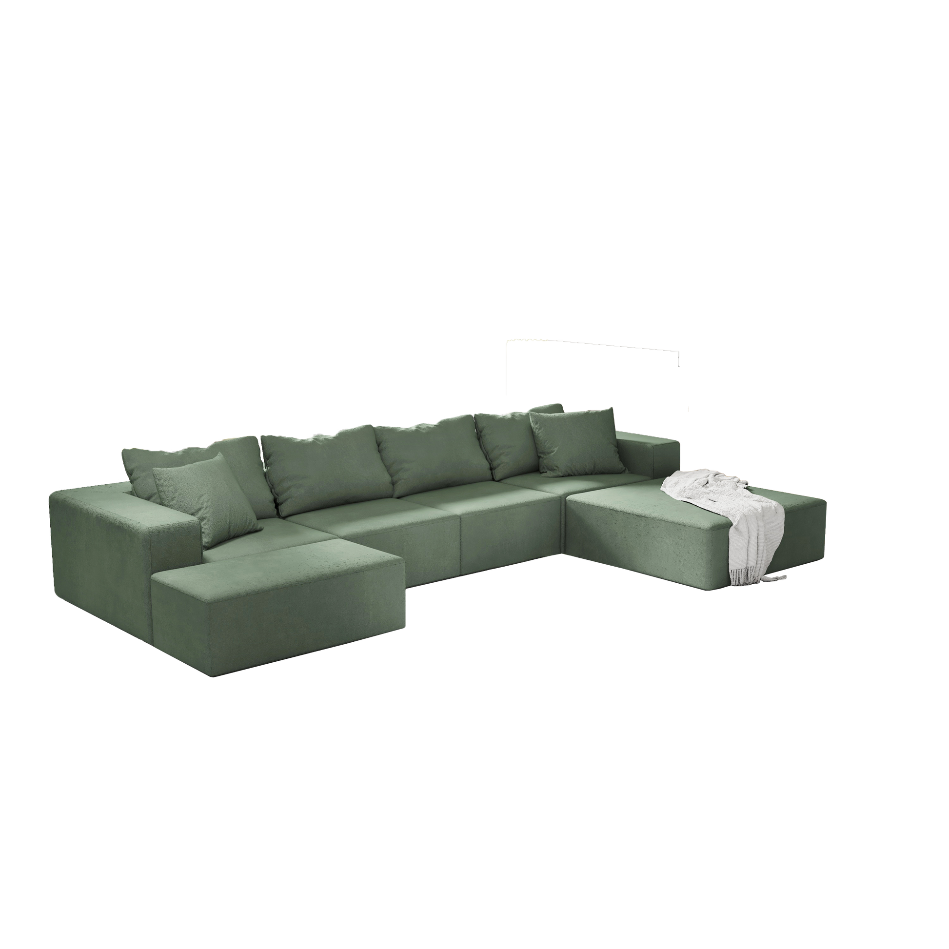 Modern Upholstered Sectional Sofa Couch Set,Modular 132" L Shaped Sectional Living Room Sofa Set With 6 Pillows,Free Combination Sofa Couch For Living Room,Bedroom Green Foam Chenille 6 Seat